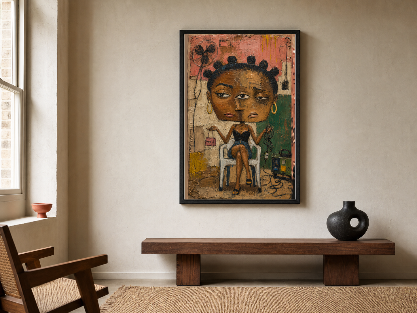 Soft Life, Hard Country shown in a black frame on a warm minimalist wall